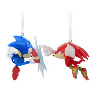 Hallmark Sonic Hedgehog Sonic Vs. Knuckles Christmas Ornaments Set New With Box