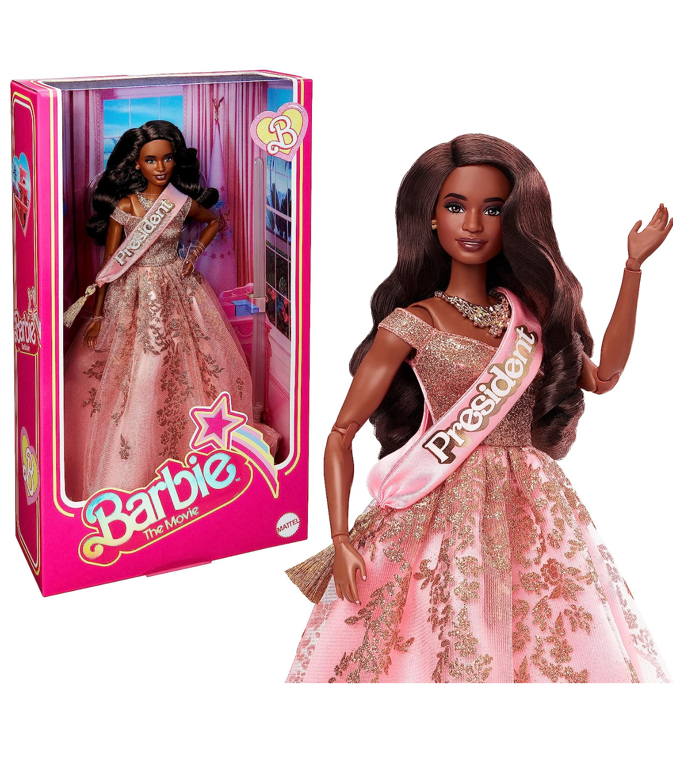 Mattel Barbie The Movie President Barbie In Pink And Gold Dress New wi – I  Love Characters