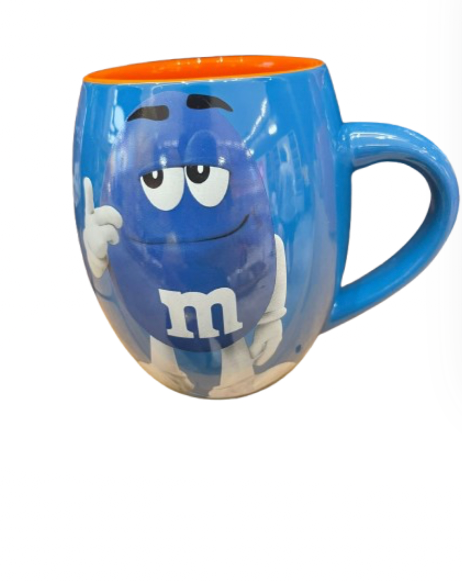 M&M's World Blue Character with Orange Color Inside Barrel Coffee Mug New
