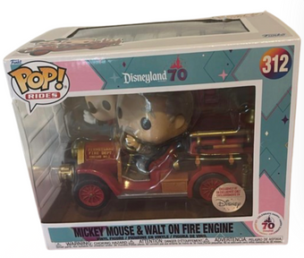 Funko Pop! Rides Disneyland 70th Mickey Mouse & Walt of Fire Engine New with tag