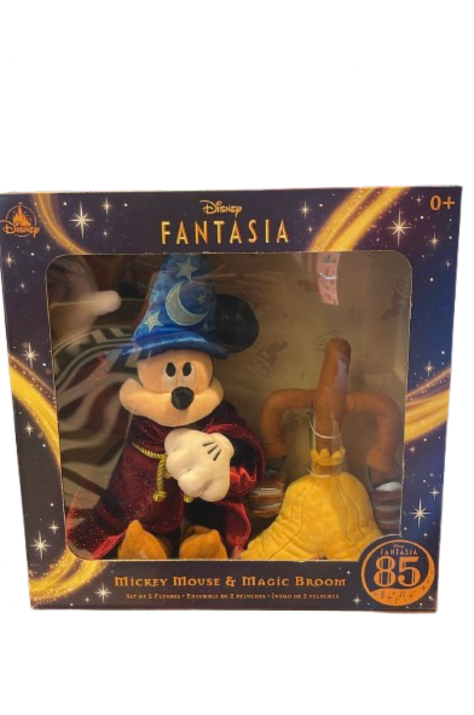 Disney Parks 85th Fantasia Mickey and Magic Broom Set of 2 Plushes