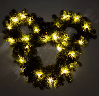 Disney Parks Mickey Icon Light-Up Holiday Christmas Wreath Pinecones Berries New