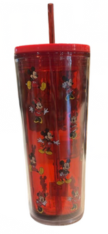 Disney Parks Mickey and Minnie Mouse Red Plastic Tumbler With Straw New With Tag
