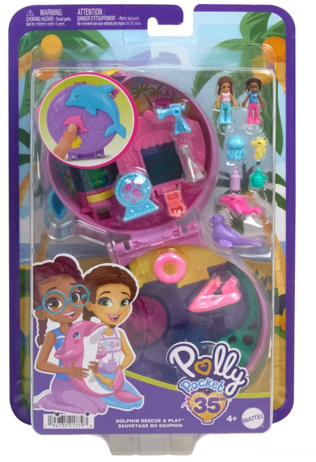 Polly Pocket Dolphin Rescue Play Compact with 2 Micro Dolls Toy New I Love Characters