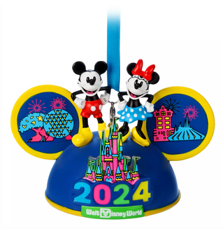 Disney Walt Disney World 2024 Mickey and Minnie Light-Up Ear Hat Ornament New