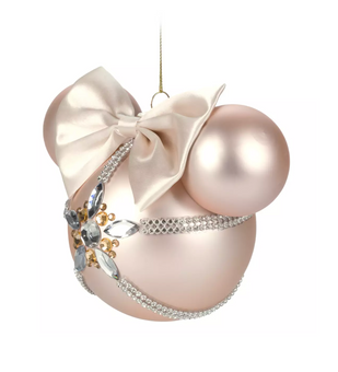 Disney Parks Rose Gold & Gems Minnie Icon Glass Ball Sketchbook Ornament New
