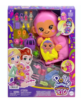 Mattel Polly Pocket Momma Monkey & Baby Playset 2 Micro Dolls Toy New With Tag