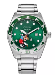 Disney Parks Mickey Mouse Golf Stainless Steel Eco-Drive Watch Citizen New W Box