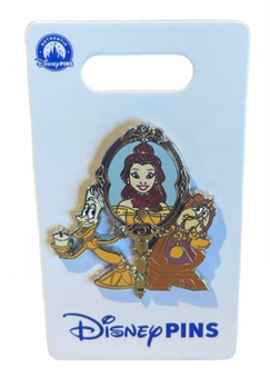 Disney Parks Beauty and Beast Lumiere Cogsworth & Belle Mirror Pin New With Card