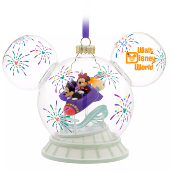 Disney Parks Mickey Minnie Icon Glass Ornament Space Mountain Walt Disney World