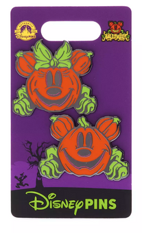 Disney Parks Mickey & Minnie Jack-o'-Lanterns Halloween Pin Set New With Card