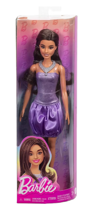 Barbie Fashionistas Doll in Sequined Purple Dress and Silvery Accessories