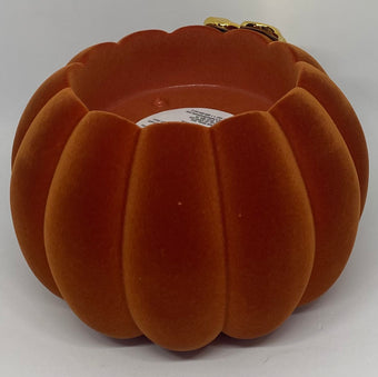Bath and Body Works 2021 Pedestal Flocked Pumpkin 3 Wick Candle Holder New