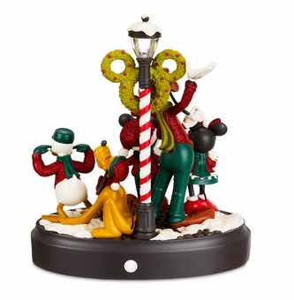 Disney Mickey Minnie Donald Goofy Pluto Holiday Light-Up Musical Figurine New