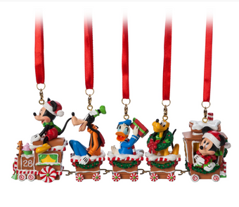 Disney Parks Mickey Mouse and Friends Train Christmas Ornament Set New with Box