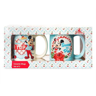 Disney Parks Back in the Day Mickey and Minnie Mouse Retro Mug Set New with Box