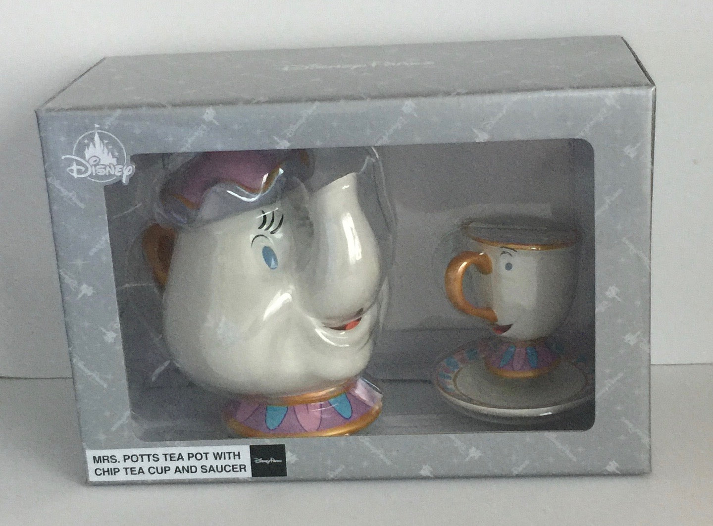 Disney Parks Mrs Potts Teapot with Chip Tea Cup & Saucer Set New with