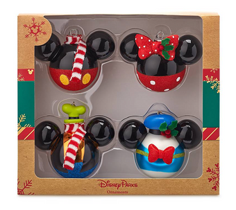 Disney Parks Mickey and Friends Scarf Glitter Holiday Christmas Ornament Set Box