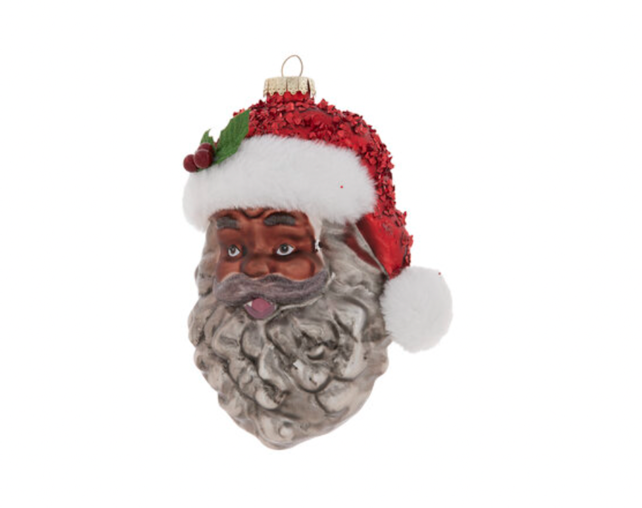 Robert Stanley 2021 Black Santa Claus Face Glass Christmas Ornament Ne ...