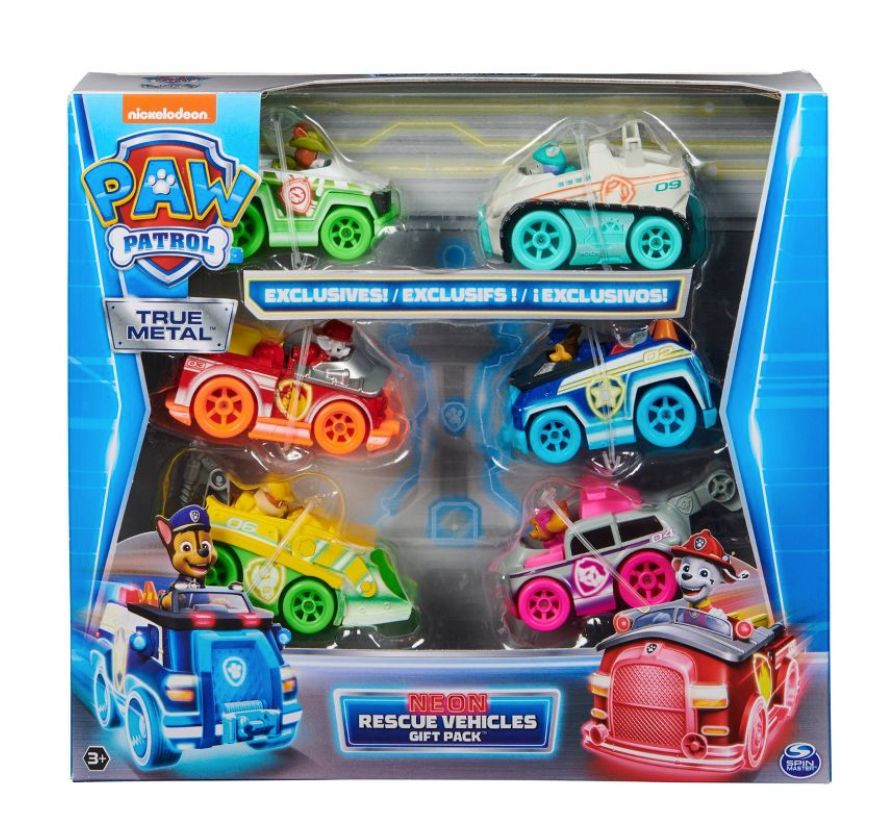 PAW Patrol True Metal Neon Rescue Vehicles Cars - 6pk Toy New With