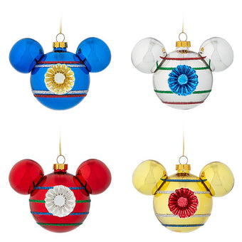 Disney Parks Mickey Mouse Icon Glass Ornament Set New with Box