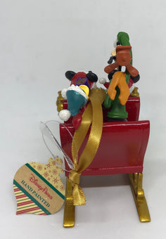 Disney Parks Mickey Minnie Goofy Donald Santa Sleigh Ornament New
