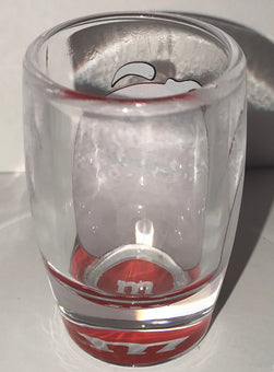 M&M's World Red Big Face Clear Shot Glass New