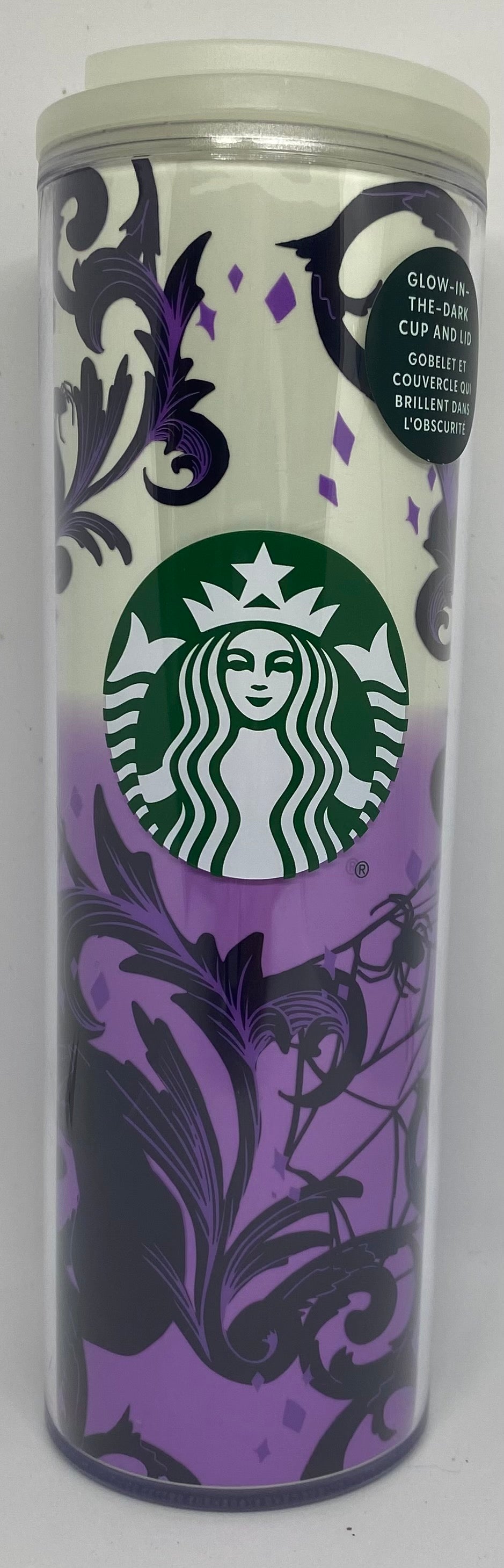 Starbucks Halloween 2021 Glow in the Dark Cup and Lid Purple Cat Web Spider  New