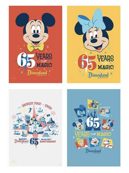 Disney Parks Disneyland 65th Anniversary Lithograph Set of 4 New with Box