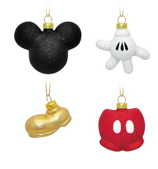 Disney Parks Mickey Mouse Body Parts Glitter Christmas Ornament Set New with Box