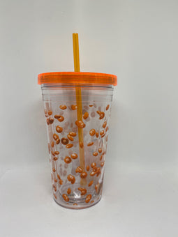 M&M's World Orange Big Face Lentils Tumbler with Straw New