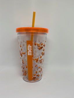 M&M's World Orange Big Face Lentils Tumbler with Straw New