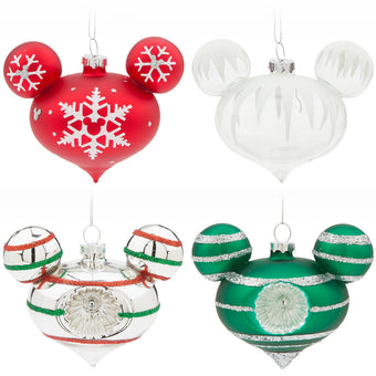 Disney Parks Mickey Mouse Icon Glass Drop Ornament Set Medium New with Box
