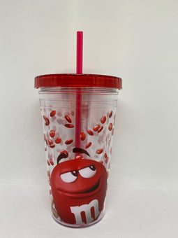 M&M's World Red Big Face Lentils Tumbler with Straw New
