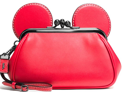 Disney X Coach Mickey Kiss Lock Leather Red Wristlet New with Tag