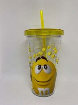 M&M's World Yellow Big Face Lentils Tumbler with Straw New
