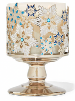 Bath and Body Works 2021 Sparkly Snowflakes 3 Wick Pedestal Candle Holder New