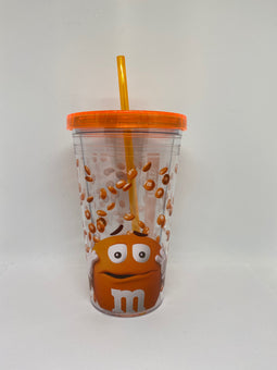M&M's World Orange Big Face Lentils Tumbler with Straw New