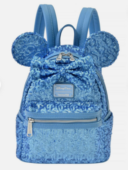 Disney Parks Minnie Mouse Rucksack Backpack Blue Sequins Loungefly New with Tag