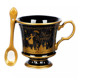 Disney Parks Mary Poppins 60th Anniversary Ceramic Coffee Mug With Spoon New