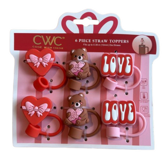 Cook with Color Silicone Valentine's Day Reusable Straw Toppers New With Tag
