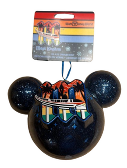 Disney Parks Mickey Mouse Magic Kingdom Monorail Glass Ornament New With Tag