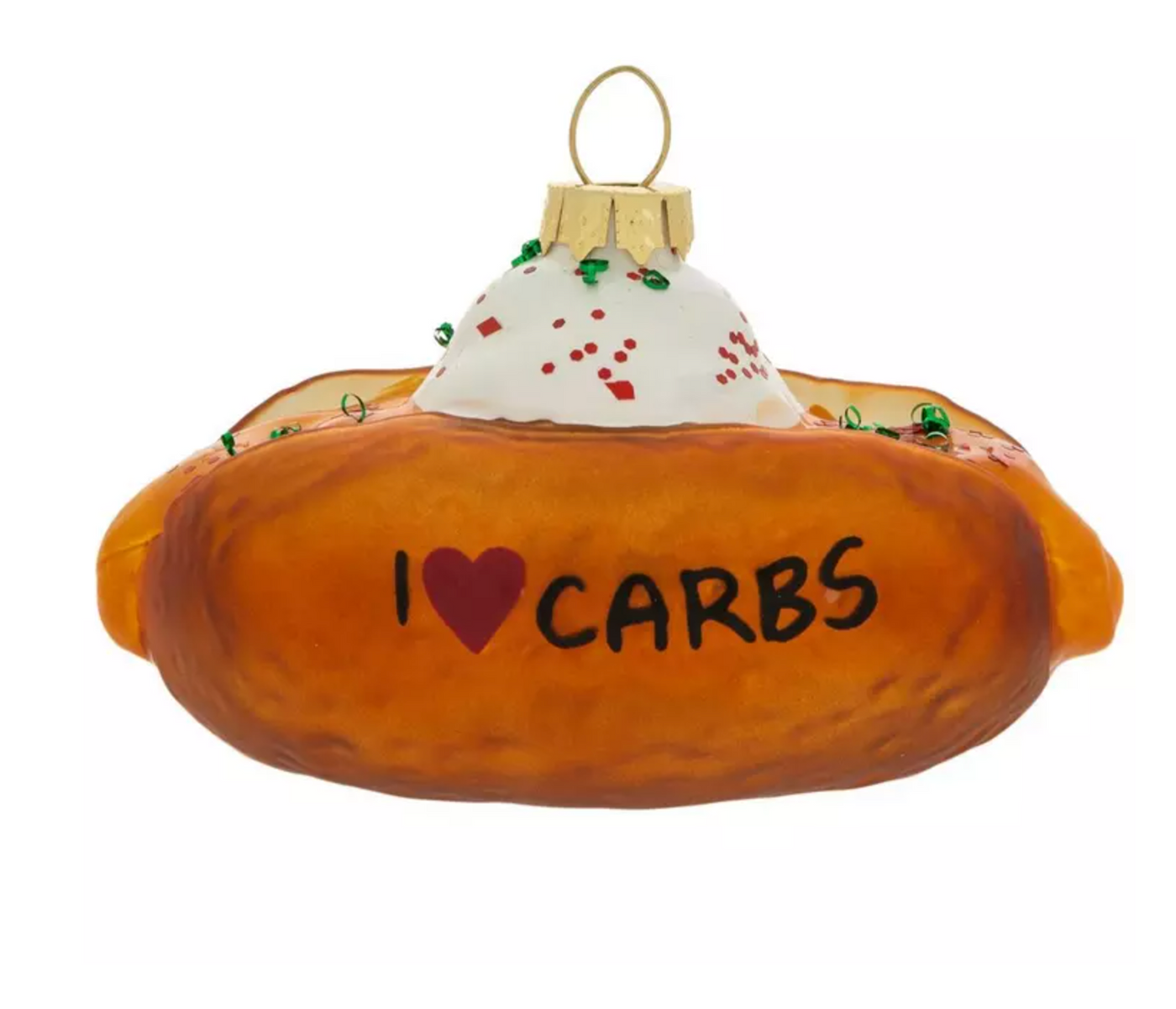 Robert Stanley Baked Potato I Love Carbs Glass Christmas Ornament New with Tag