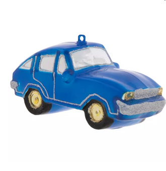 Robert Stanley Blue Sport Car Glass Christmas Ornament New with Tag