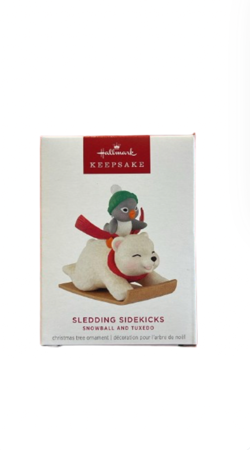 Hallmark 2025 Keepsake Snowball and Tuxedo Sledding Sidekicks Ornament New w Box