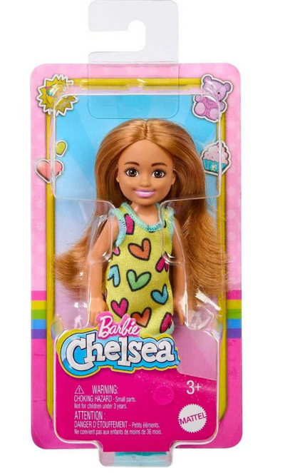 Barbie Chelsea Small Doll Wearing Removable Heart-Print Dress New with Box