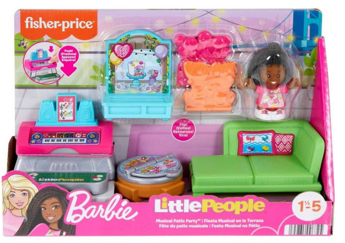 Fisher-Price Little People Barbie Musical Patio Party Playset Toy New With Box