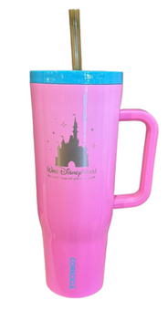 Disney Parks Corkcicle Tumbler with Straw Walt Disney World Pink New w Tag