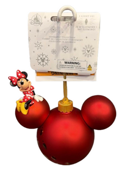 Disney Parks Light-Up Minnie Mouse Steps Red Glass Icon Christmas Ornament New
