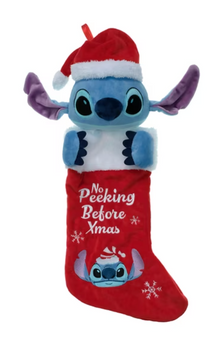 Stitch 3D Plush Head Christmas Stocking No Peeking Before Xmas Design New W Tag